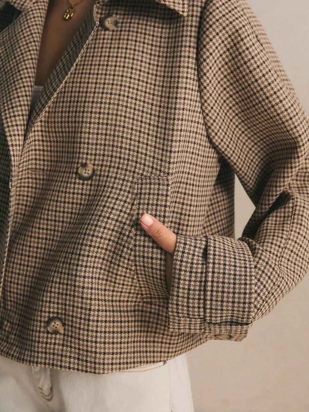Coffee Brown Casual Women's French Plaid Elegant Short Trench Coat